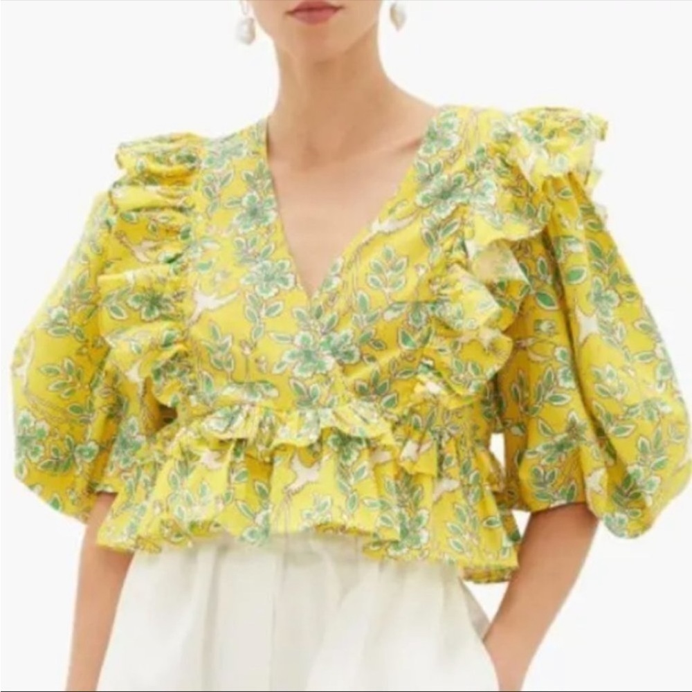 RHODE Yellow Floral Ruffle Blouse